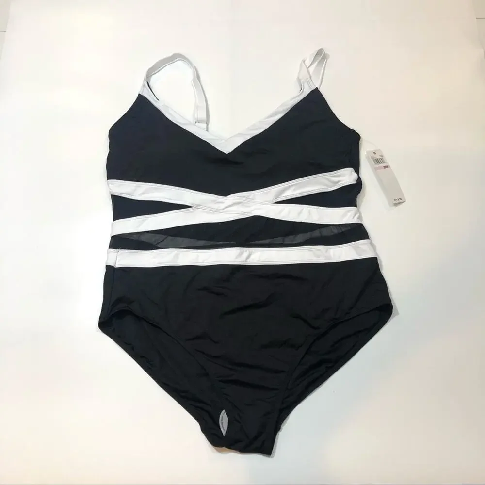 Anne Cole Black/white  Mesh One Piece Swimsuit
